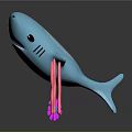 Adorable Blue Whale Accompanied by Soft Pink Coral with Clear Reflection on Gray Background