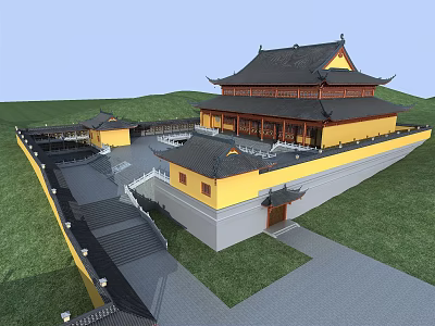 Ancient Chinese Architecture With Yellow Walls Black Tiled Roofs And Courtyard Design 3d model