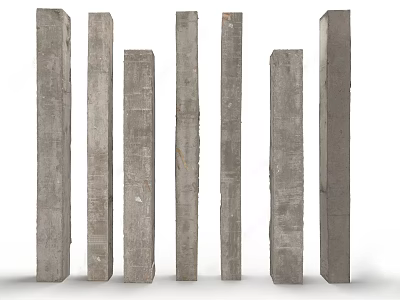 Multiple Gray Concrete Columns with Various Heights Arranged on White Background 3d model