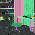 Modern Home Office With Comfortable Chair Wooden Desk Laptop Books Decorations By Window