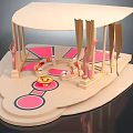 Cartoon Scene With Beige Canopy Structure Pink Circular Patterns And Reflective Base 3d model