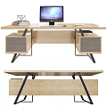 Modern Office Desk With Computer Monitor Keyboard Mouse Ergonomic Chair And Storage Cabinet