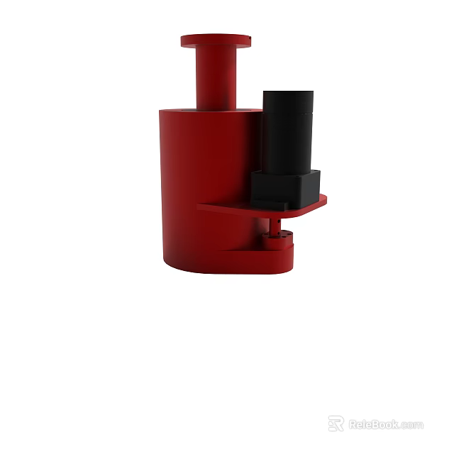 Red And Black Cylindrical Mechanical Device With Base And Block Structure 3d model
