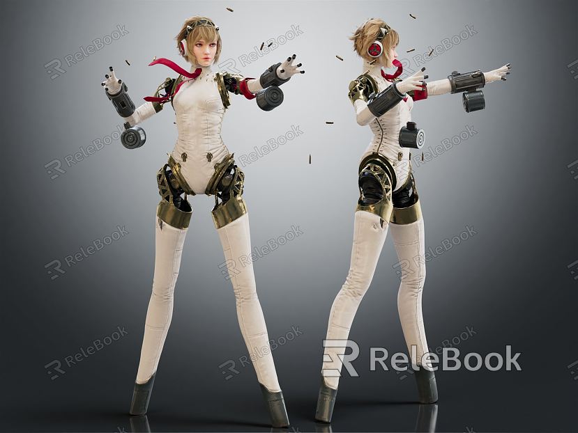 Modern game character cybergirl sci-fi robot model