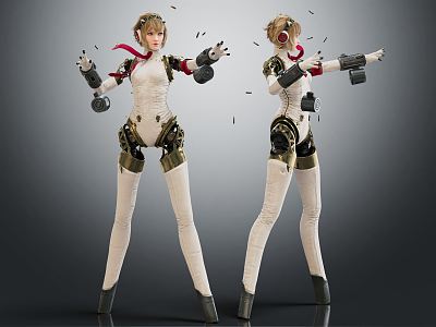 Modern game character cybergirl sci-fi robot model