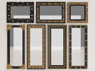 Decorative Mirrors With Black And Gold Frames Featuring Intricate Patterns And Sleek Designs 3d model