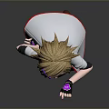 3D Cartoon Character Model With Brown Hair Purple Accessory White Lab Coat And Black Skirt