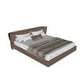 Modern Double Bed With Brown Leather Headboard White Brown Pillows And Soft Blanket