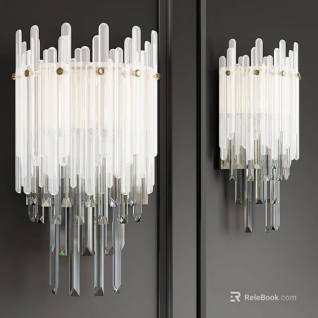 Modern Elegant Wall Sconce With Transparent Crystal Strips And Gold Frame Design 3d model 