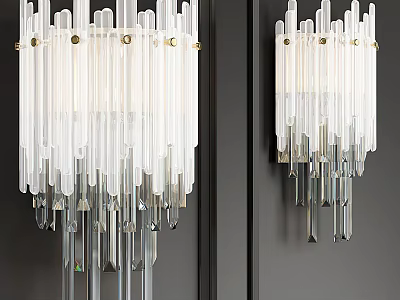Modern Elegant Wall Sconce With Transparent Crystal Strips And Gold Frame Design 3d model