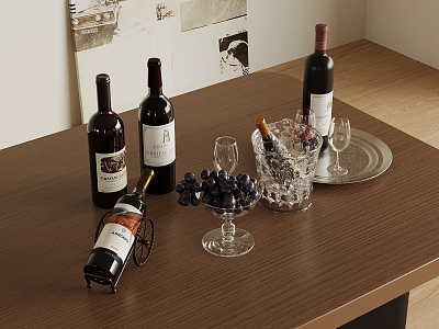 Modern Wine Food Wine Glass Decanter Tray Wine model