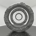Circular Stone Art Installation With Multiple Concentric Rings And Water Reflection In White Gallery Space 3d model