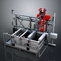 Industrial Processing Equipment With Metal Frame Red Mechanical Parts And Square Tanks