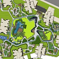 Residential Housing Complex Landscape With Central Green Area And Water Features