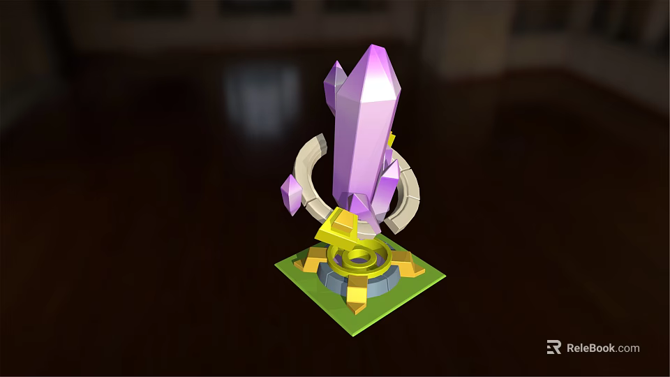 Purple Crystal Decorative Ornament Set With Geometric Base And Modern Design Elements 3d model 
