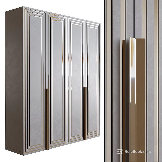 Modern Wardrobe Design With Mirror Panel Doors And Sleek Metal Handle Accents 3d model 