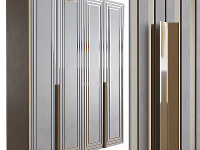 Modern Wardrobe Design With Mirror Panel Doors And Sleek Metal Handle Accents 3d model