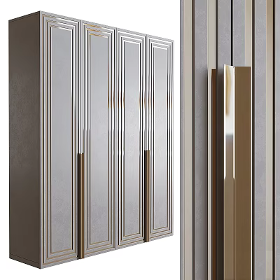 Modern Wardrobe Design With Mirror Panel Doors And Sleek Metal Handle Accents 3d model