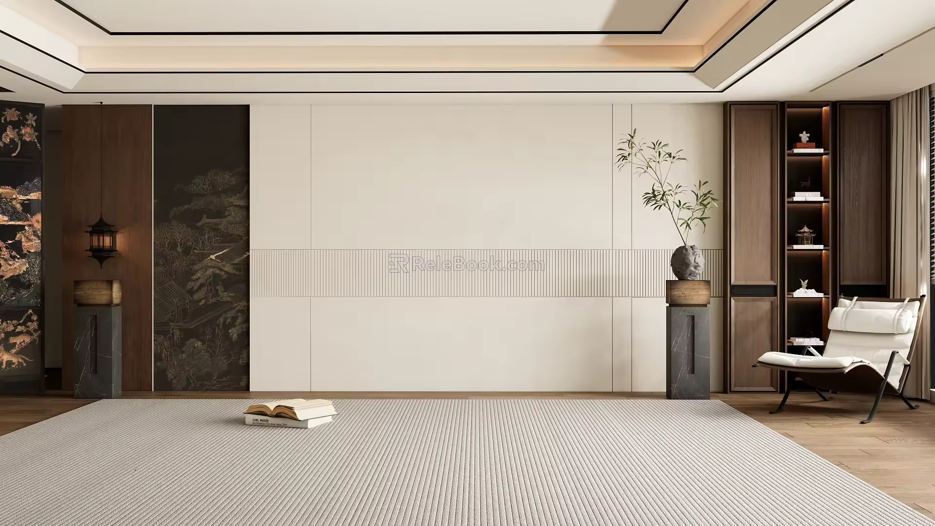 New Chinese Decorative Background Wall Sofa Background Wall 3d model