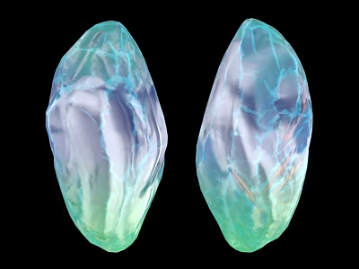 Two Irregular Shaped Blue Green Purple Textured Stone Crystals On Black Background 3d model