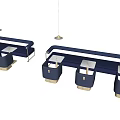 Stylish Blue Public Chairs With Metallic Legs And Small Side Tables