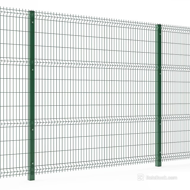 Green Metal Wire Fence With Vertical Posts And Mesh Design For Security 3d model 