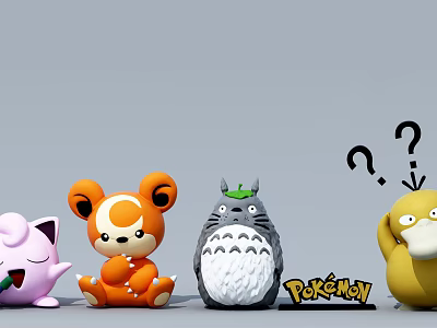 Colorful Collectible Plush Stuffed Toys Featuring Pokémon Characters And PokéPlay Logo 3d model