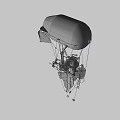 Steampunk Style Hot Air Balloon With Mechanical Structure And Suspended Flag 3d model