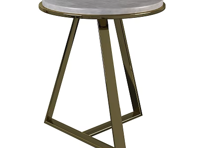 Modern Side Table with Round Marble Top and Gold Metal Frame Design 3d model