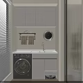 Modern Laundry Room Interior With Washing Machine Sink And Storage Cabinets 3d model