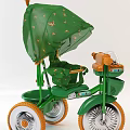 Green Childrens Tricycle With Canopy Toy Compartment Orange Seat And Wheels