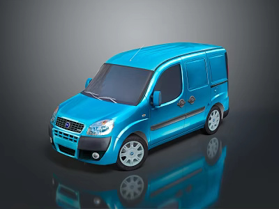 Blue Small Cargo Van Exterior Design in 3D Rendering With Reflection and Commercial Use 3d model