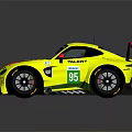 Yellow Racing Car With R C DESIGN And Racing Team Sponsor Logos Number 66