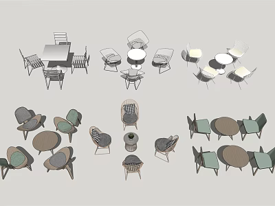 Various Modern Outdoor Tables With Woven Metal Chairs For Garden Patio Use 3d model
