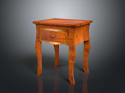 Classic Wooden Side Table With Single Drawer And Curved Decorative Legs 3d model