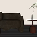 Modern Light Gray Single Seater Sofa With Round Side Table And Green Plant 3d model