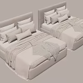 Two Modern Double Beds With Light Gray Headboards White Pillows And Gray Blankets