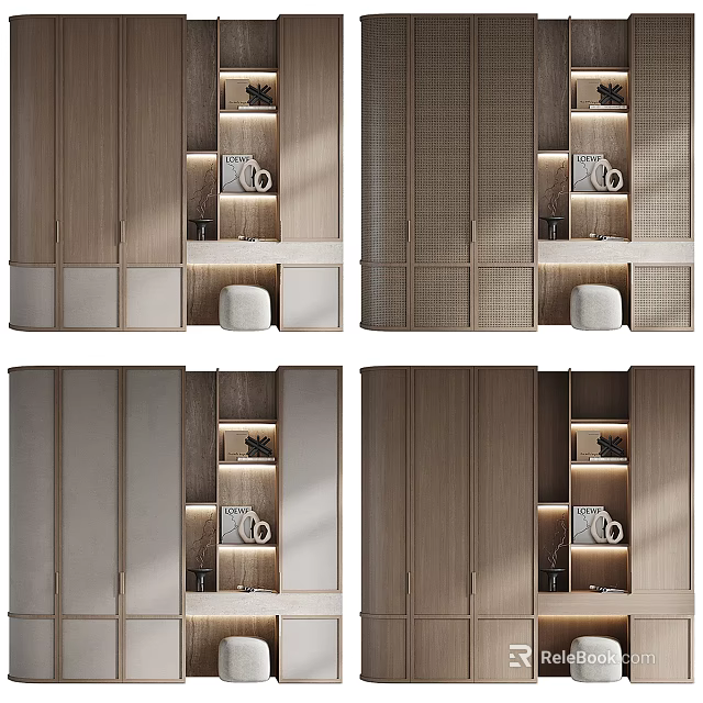 Modern Wardrobe Interior Design With Storage Shelves And Wooden Drawer Lighting 3d model 