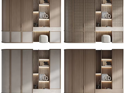Modern Wardrobe Interior Design With Storage Shelves And Wooden Drawer Lighting 3d model