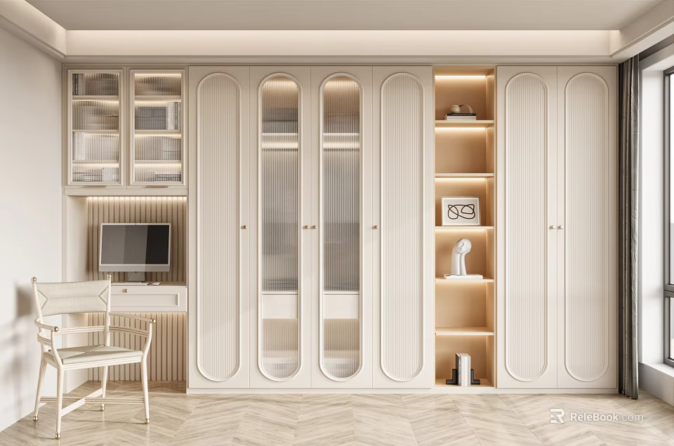 Sleek Modern Wardrobe Interior Design With Glass Doors Built-in Lighting And Storage Compartments 3d model 