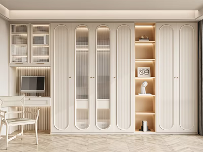 Sleek Modern Wardrobe Interior Design With Glass Doors Built-in Lighting And Storage Compartments 3d model