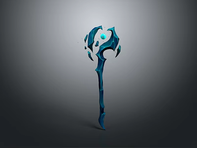 Fantasy Blue Curved Weapon Staff With Glowing Orb And 3D Rendered Intricate Details 3d model
