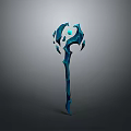 Fantasy Blue Curved Weapon Staff With Glowing Orb And 3D Rendered Intricate Details