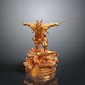 Golden Warrior Statue In Standing Pose Holding Swords With Dragon Pattern Base