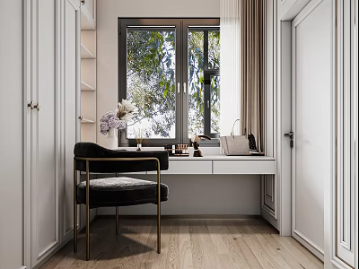 Modern Walk In Closet With Dressing Table And Chair 3d model