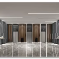 Front Desk Reception Area In Luxurious Lobby With Chandelier Decorative Tree And Columns