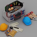 Essential Hardware Tools Set With Tool Bag Hard Hats Gloves And Tool Belt 3d model