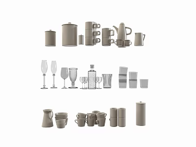 Minimalist Ceramic Cups Collection With Mugs Tumblers Jars And Canisters 3d model