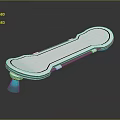 Sleek Skateboard With Silver Body Blue Edge Lines And Reflective Wheels