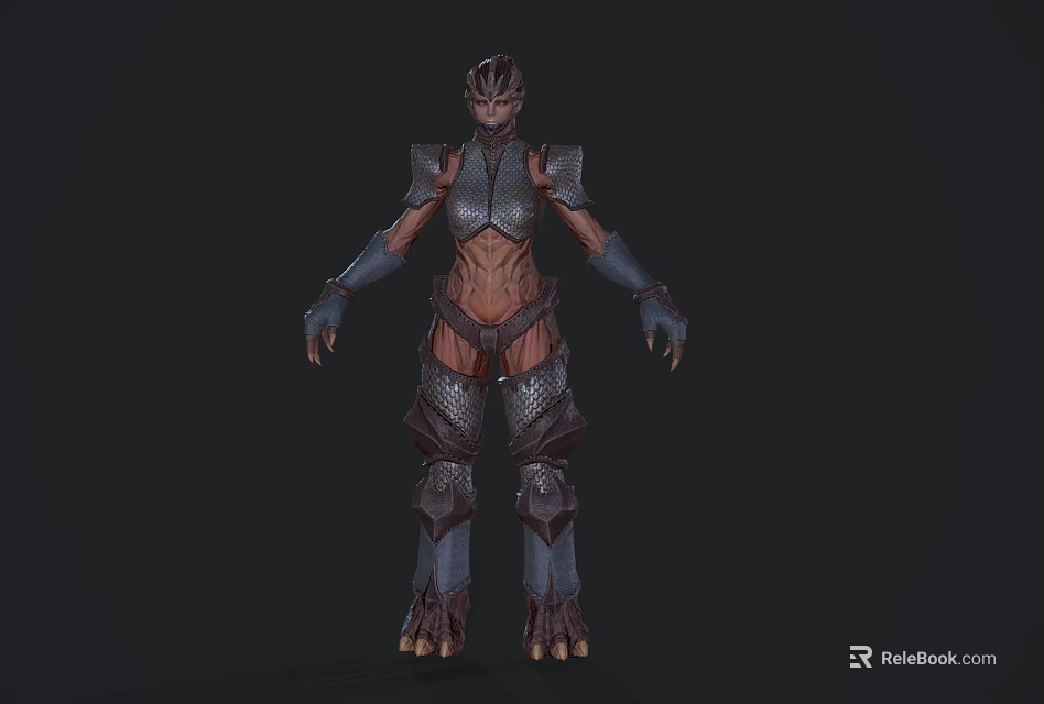 Detailed Fantasy Game Movie Character With Metallic Armor And Muscular Body Design 3d model 